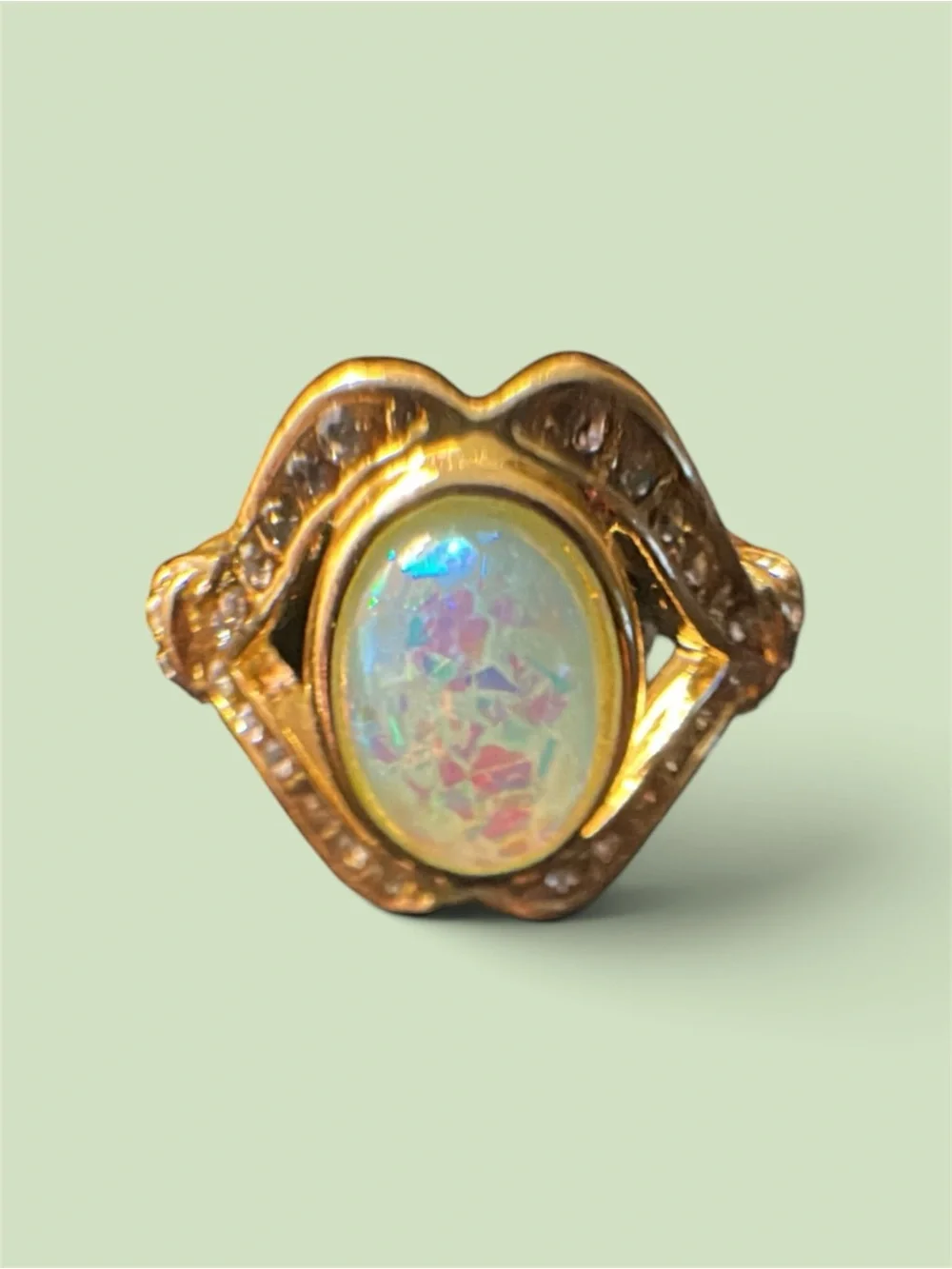 Gold-Tone Opal Cabochon Statement Ring - White Opalescent - Picture 1 of 6